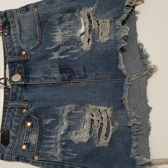Signature8 Distressed Frayed Denim Mini Skirt - Picture 2 of 11